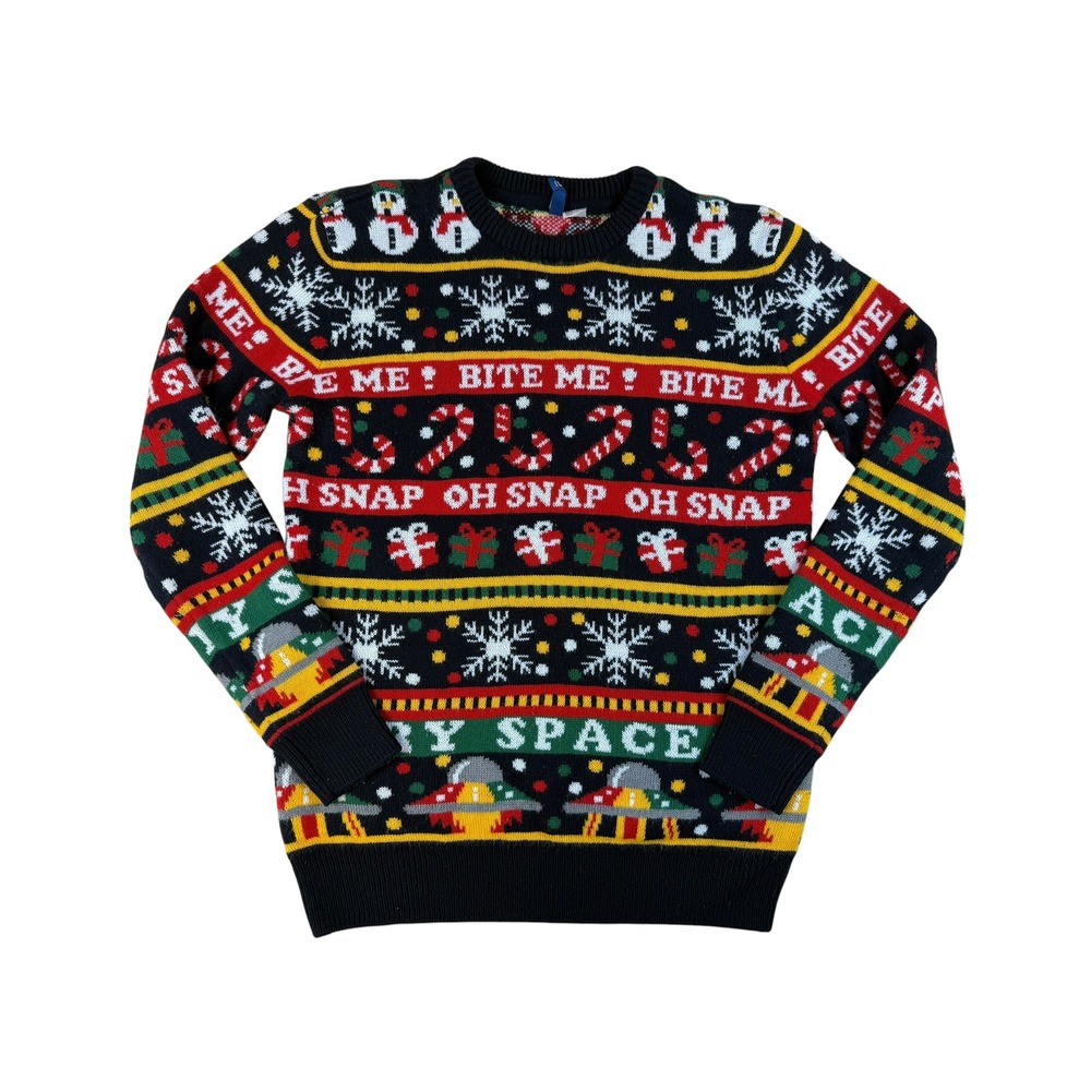 Ugly Christmas Sweater UFO Alien Knit Bite Me Oh Snap Small H&M Divided